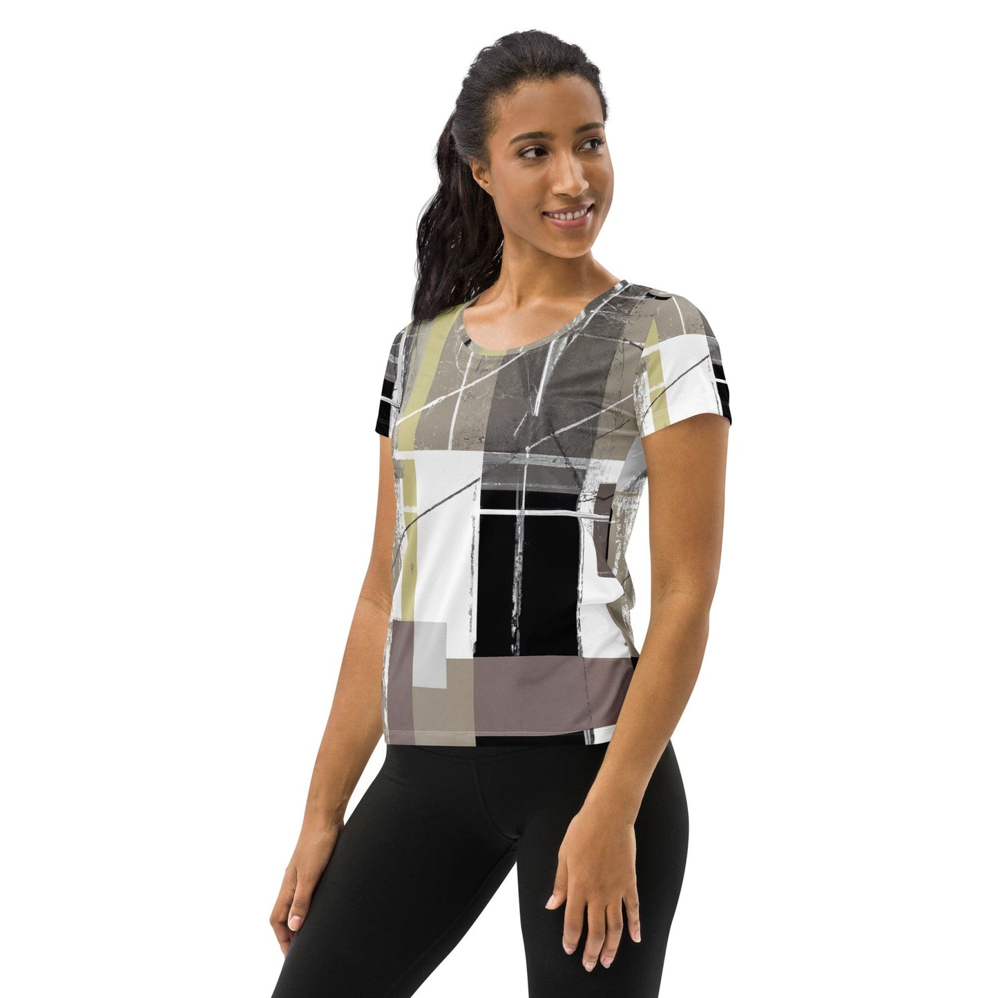 Womens Stretch Fit Athletic Sports T-shirt - Abstract Brown Geometric-3