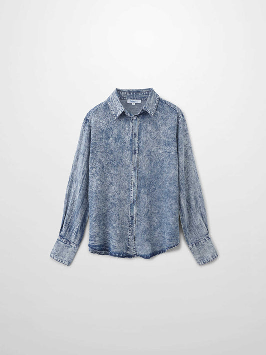 Denim Button Down Blouse-Washed Blue-0