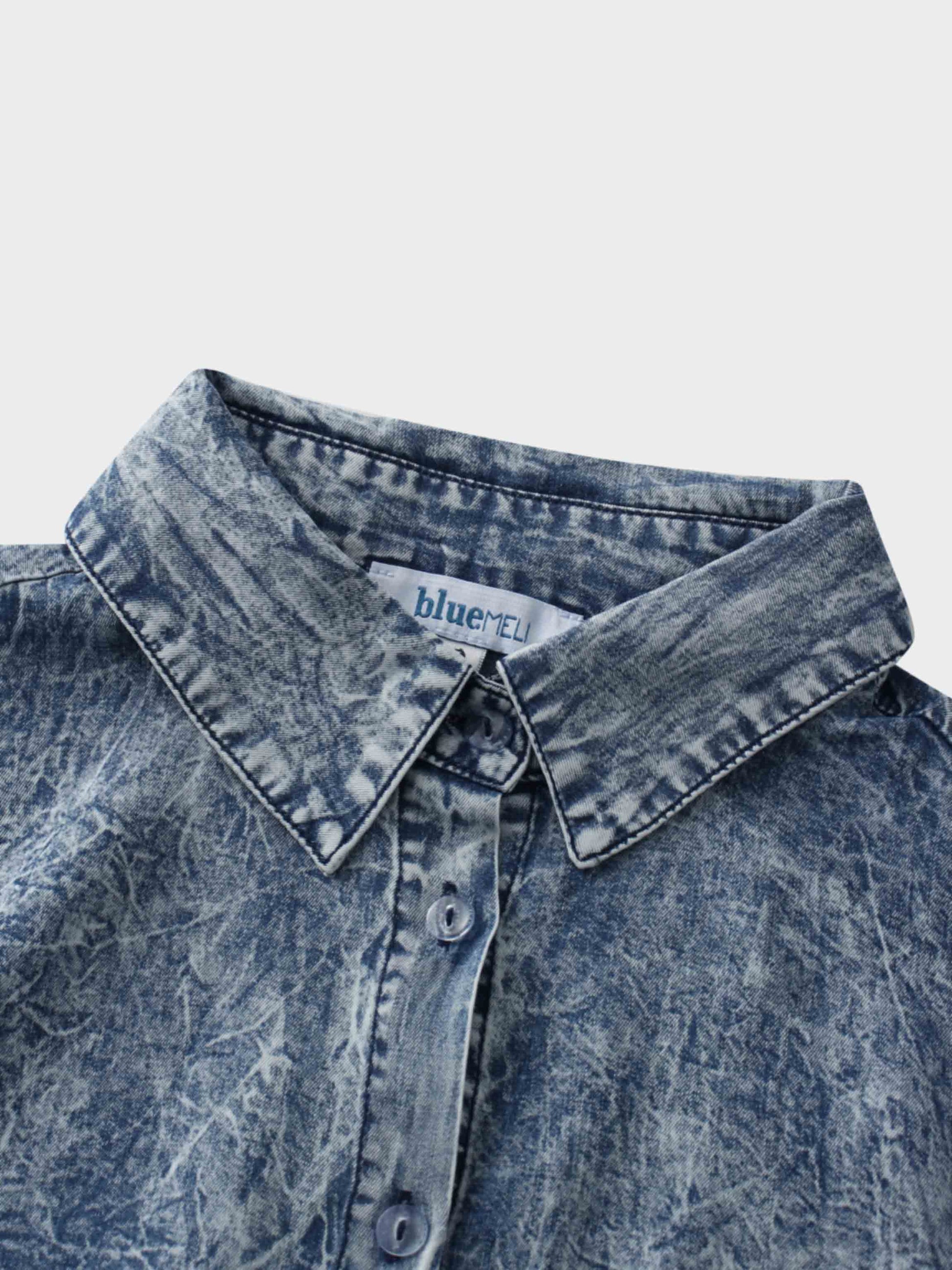 Denim Button Down Blouse-Washed Blue-2