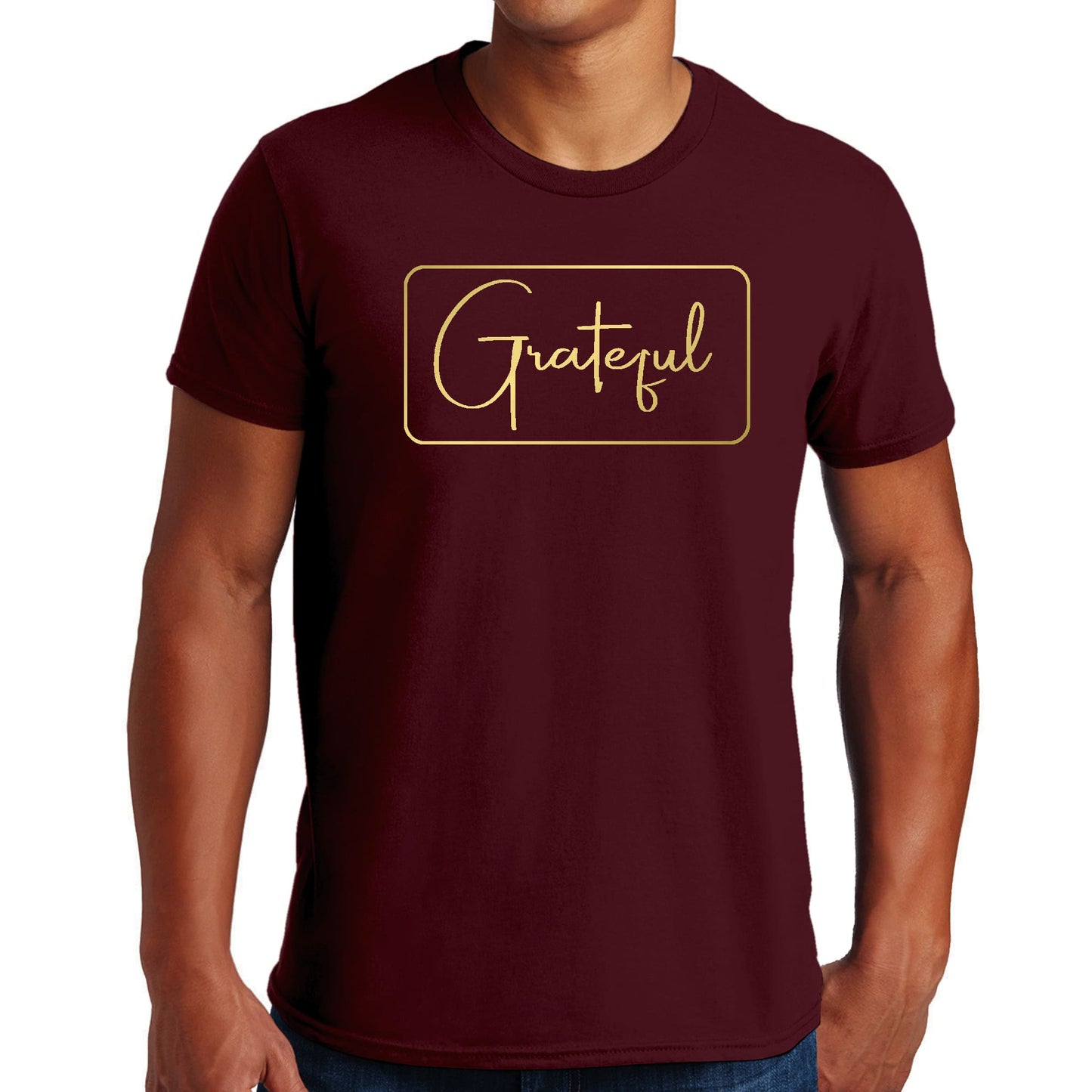 Mens Graphic T-shirt Grateful - Metallic Gold Illustration-3