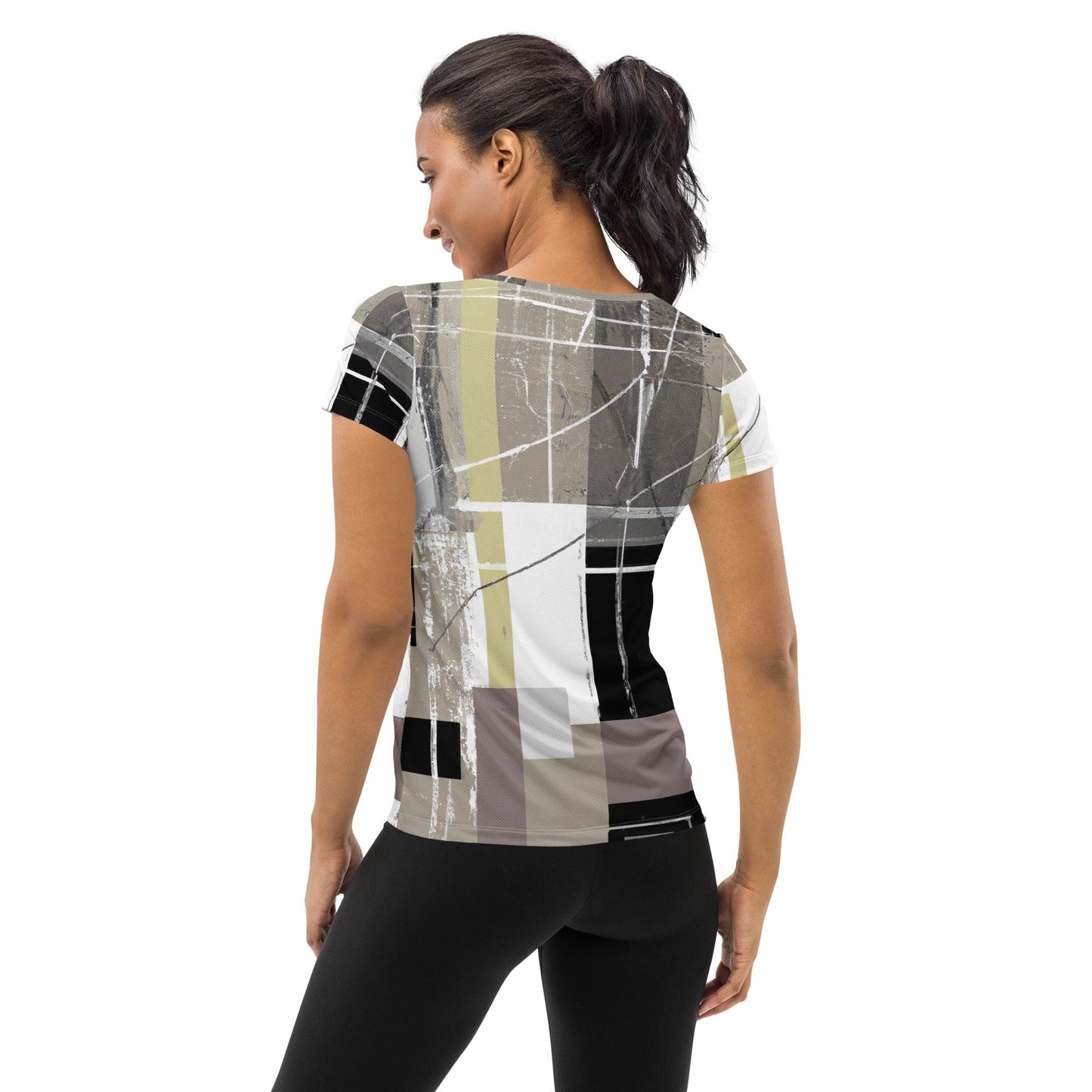Womens Stretch Fit Athletic Sports T-shirt - Abstract Brown Geometric-1