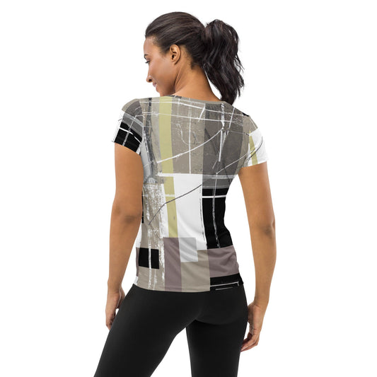 Womens Stretch Fit Athletic Sports T-shirt - Abstract Brown Geometric-1