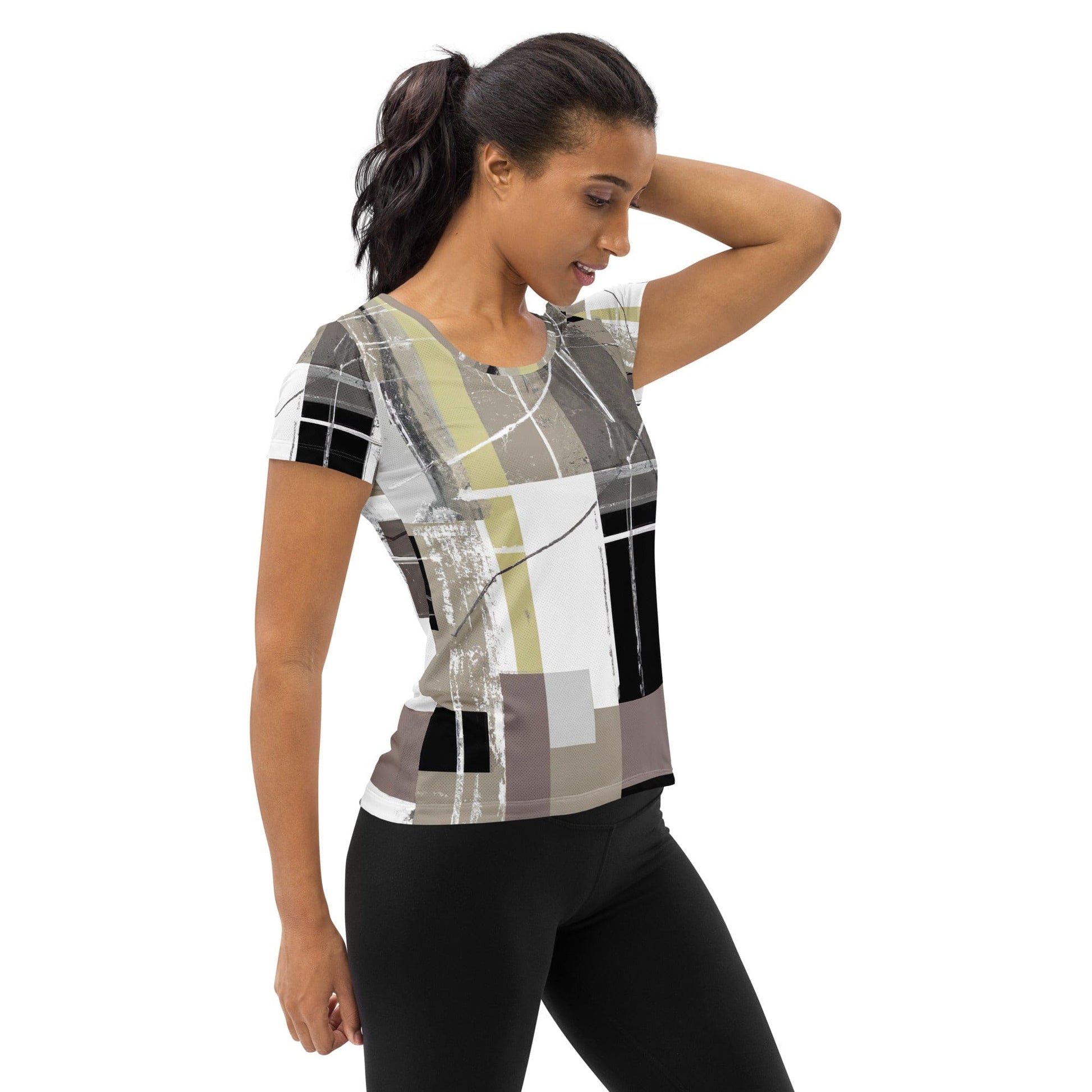 Womens Stretch Fit Athletic Sports T-shirt - Abstract Brown Geometric-2