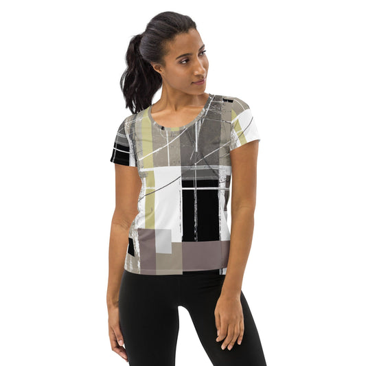 Womens Stretch Fit Athletic Sports T-shirt - Abstract Brown Geometric-0